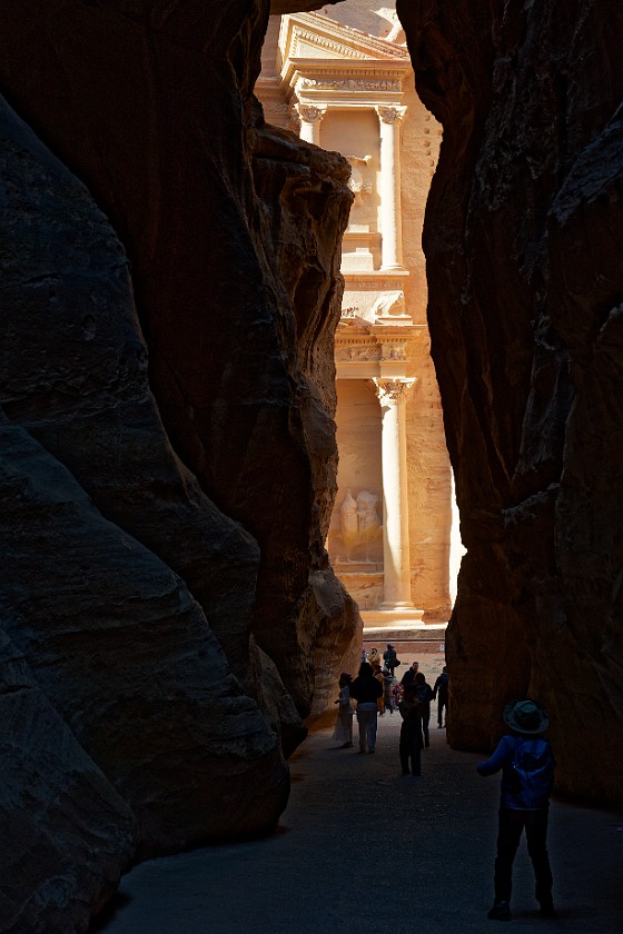 Petra. View through Al-Siq on the Treasury. Wadi Musa. .
