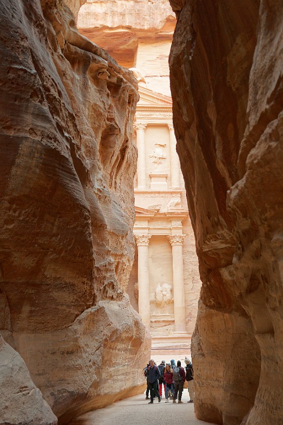 Petra. View through Al-Siq on the Treasury. Wadi Musa. .