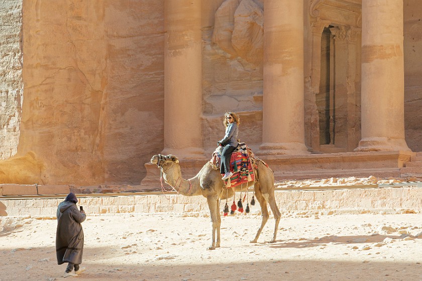Petra. Woman on dromedary. Wadi Musa. .