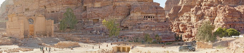 Petra. Panoramic view on the Qasr al-Bint and the Nabatean Restaurant. Wadi Musa. .