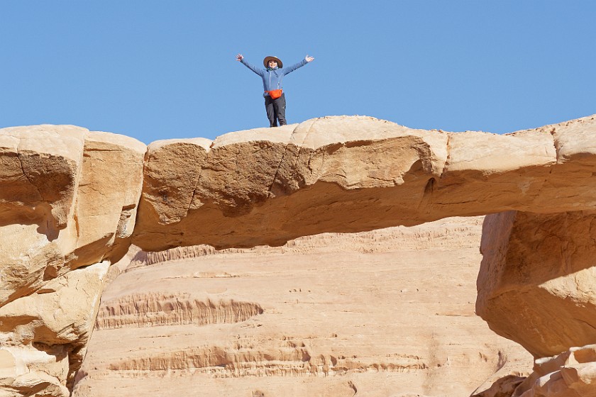 Wadi Rum. Portrait on Um Frouth Rock Arch. Wadi Rum. .