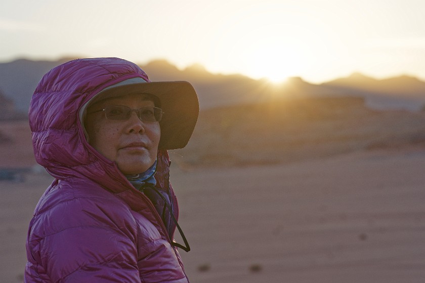 Wadi Rum. Portrait with sunset. Wadi Rum. .