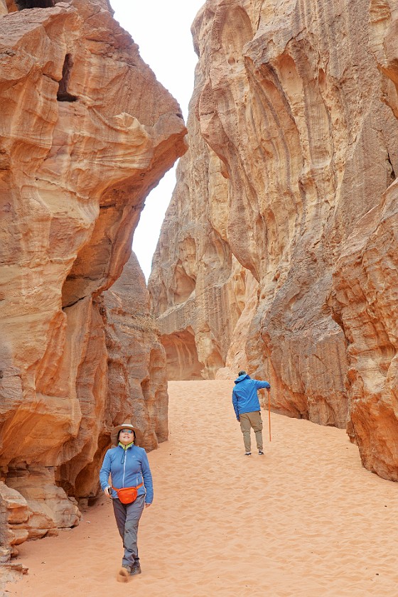 Wadi Rum. Hiking through the Abu Khasaba canyon. Wadi Rum. .
