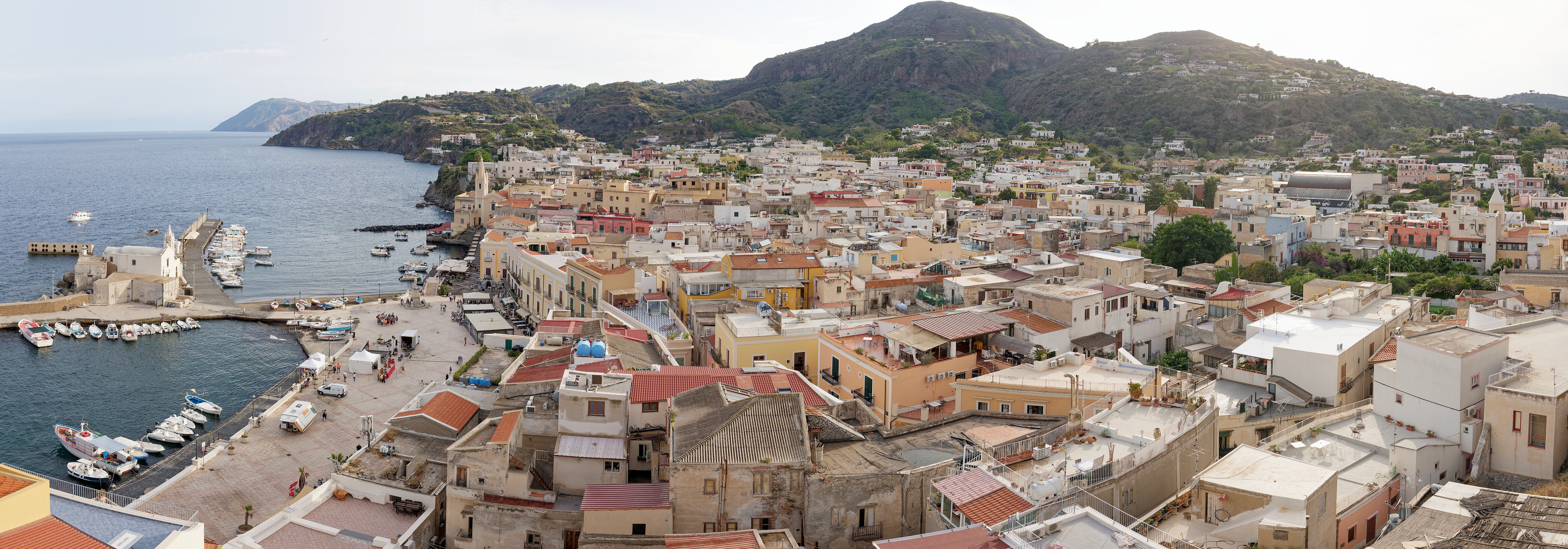 Lipari. Panoramic view of Marina Corta and Lipari. Lipari. .