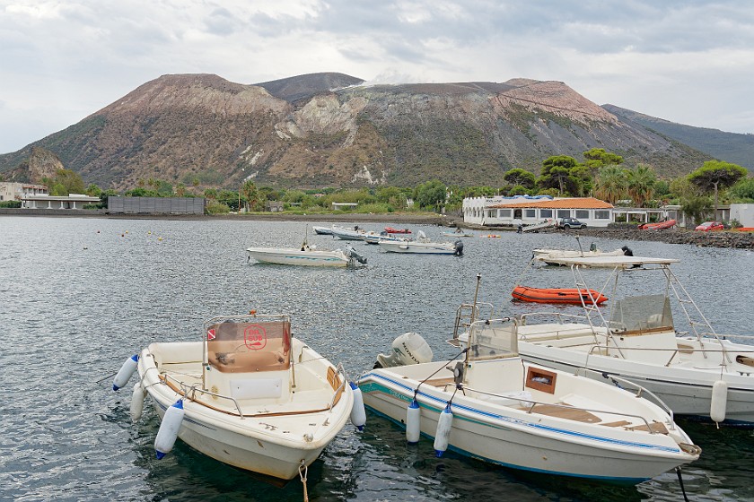 Hiking on Vulcano. View on the volcano from the Baia Negra. Vulcano. .