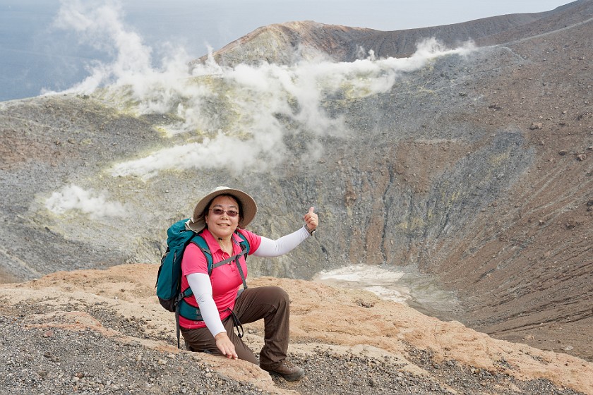 Hiking on Vulcano. Portrait at the crater. Vulcano. .