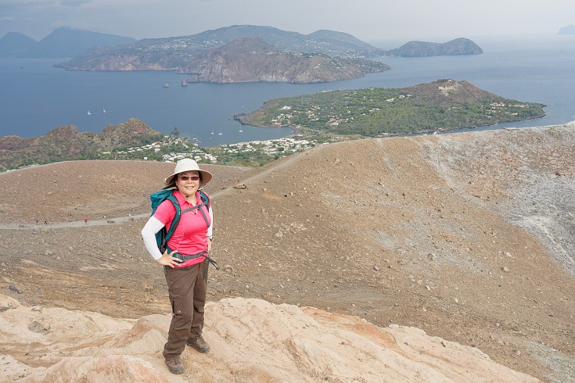 Hiking on Vulcano. Portrait at the crater. Vulcano. .
