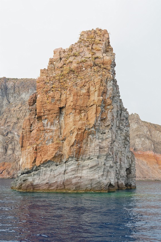 Hiking on Vulcano. Rock needle. Lipari. .