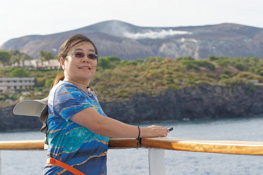 Hiking on Vulcano. Portrait in front of Vulcano. Vulcano. .