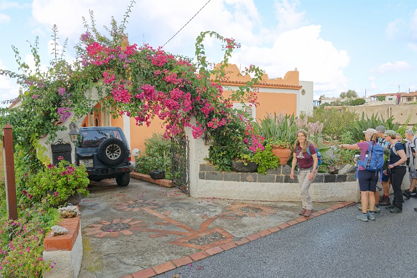 Hiking on Lipari. House in Quattropani with Bougainvillea. Lipari. .