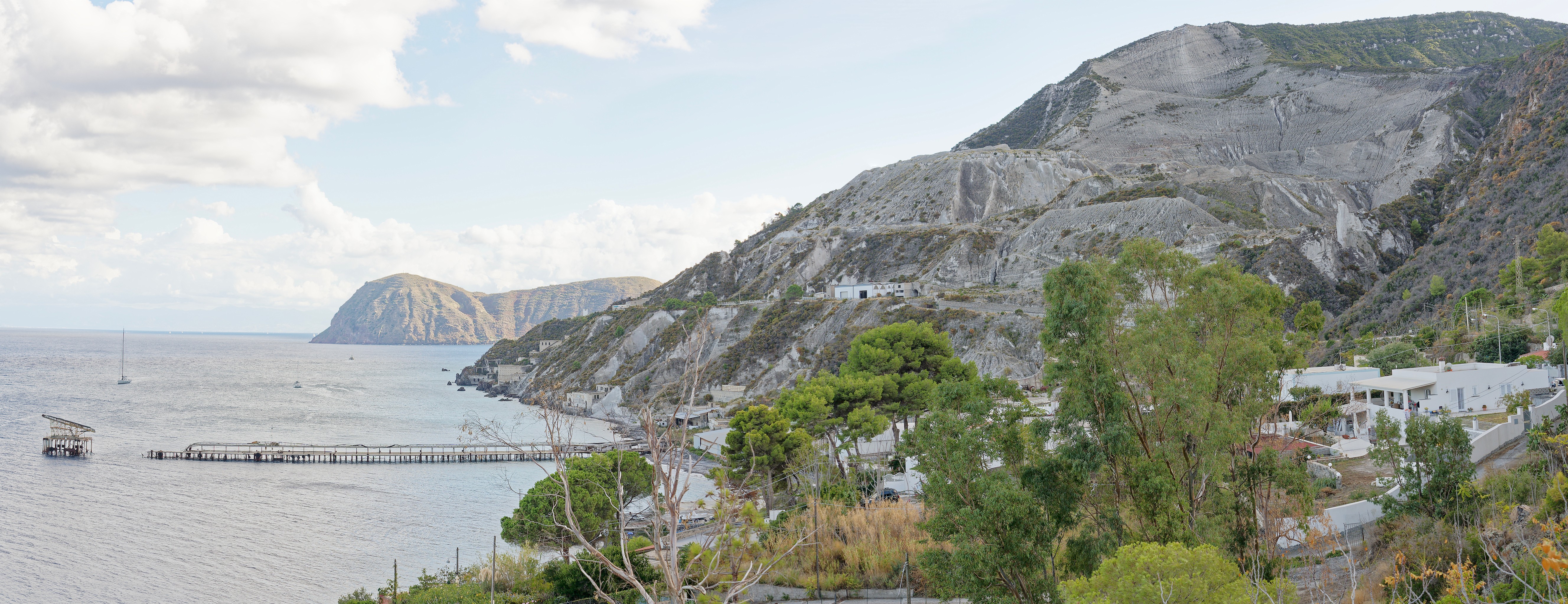 Hiking on Lipari. Panoramic view on the Canyon di Pomice. Lipari. .