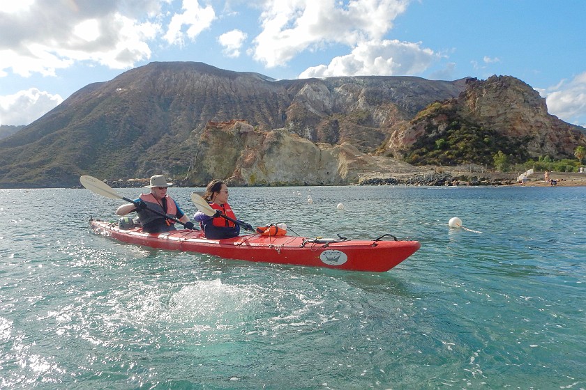 Kayaking on Vulcano. Kayaking over an underwater hot spring. Vulcano. .