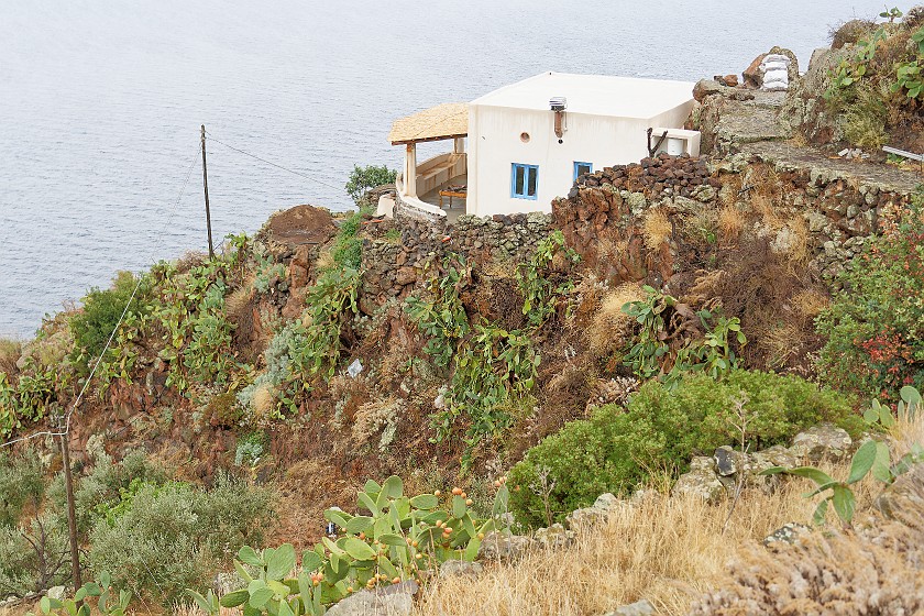 Hiking on Alicudi. House on cliff. Alicudi. .