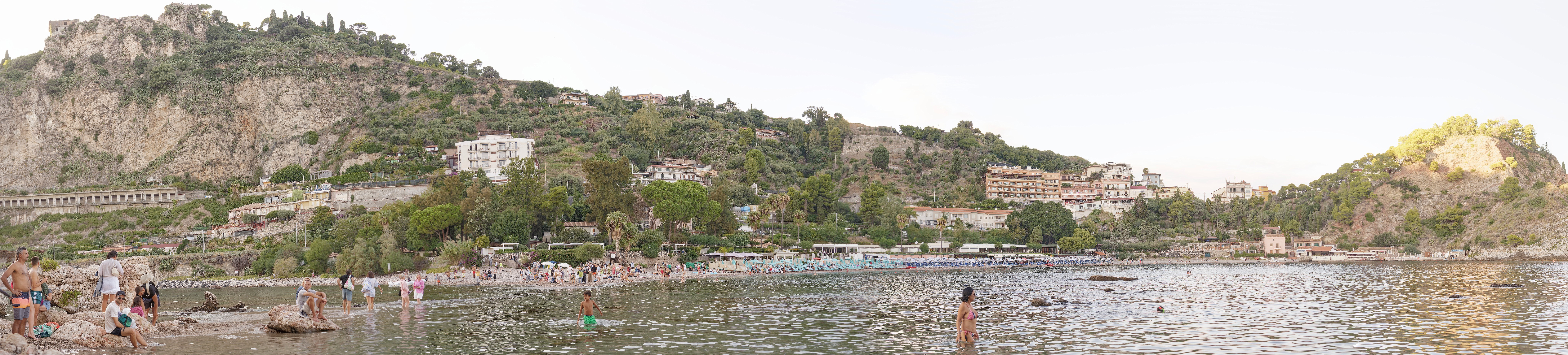 Taormina. Panoramic view on the Spiaggia di Isola Bella. Taormina. .