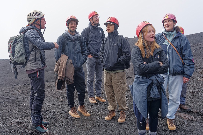 Hiking in the Etna South Area. Tour group and guide. Nicolosi. .
