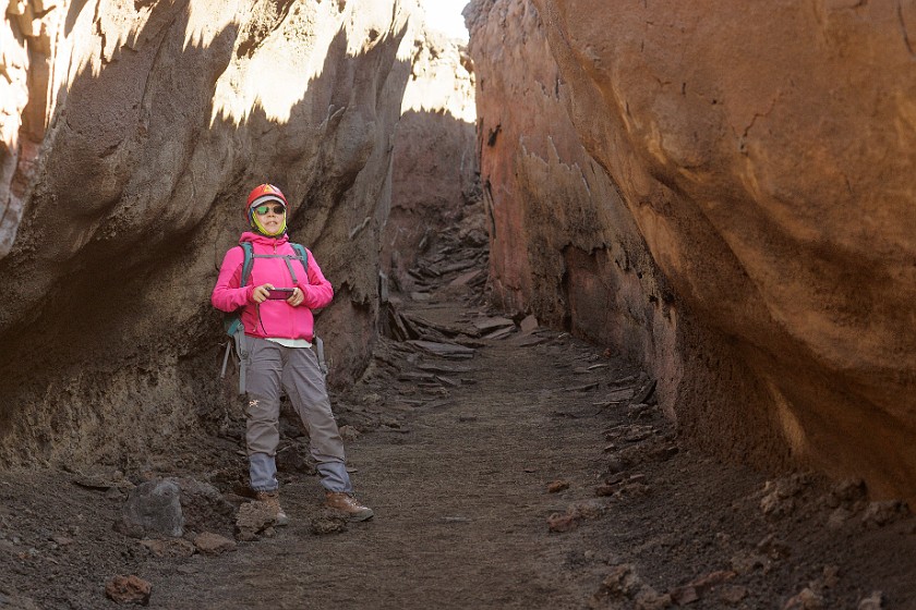 Hiking in the Etna South Area. Hiking in a lava canyon. Nicolosi. .