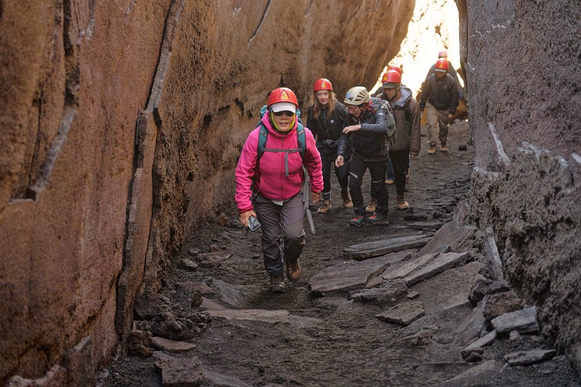Hiking in the Etna South Area. Hiking in a lava canyon. Nicolosi. .