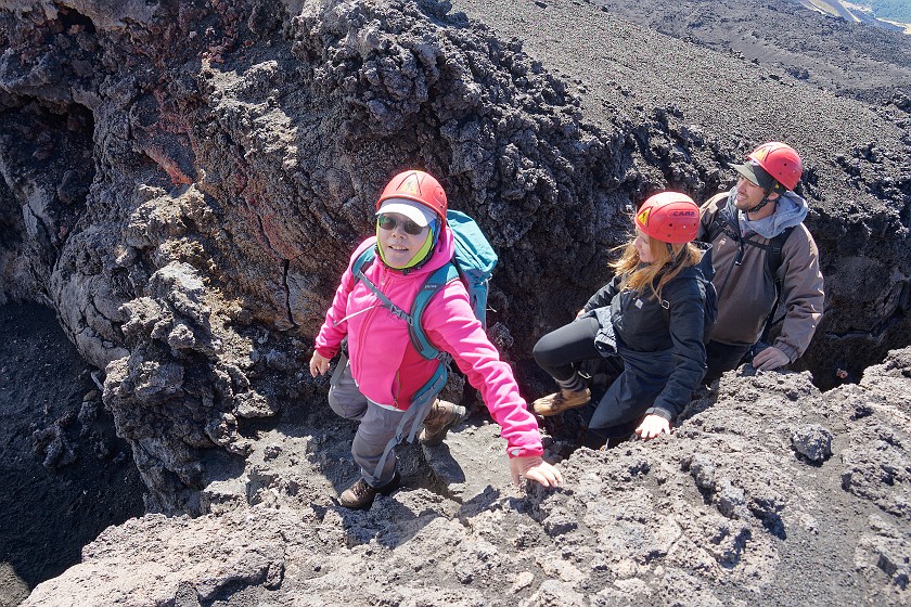 Hiking in the Etna South Area. Hiking in a lava canyon. Nicolosi. .