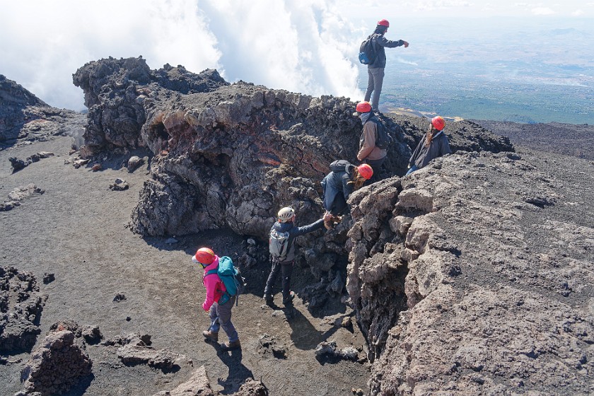 Hiking in the Etna South Area. Hiking in a lava canyon. Nicolosi. .