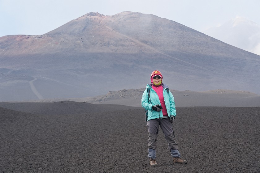 Hiking in the Etna South Area. Portrait in front of the Monte Frumento Supino. Nicolosi. .
