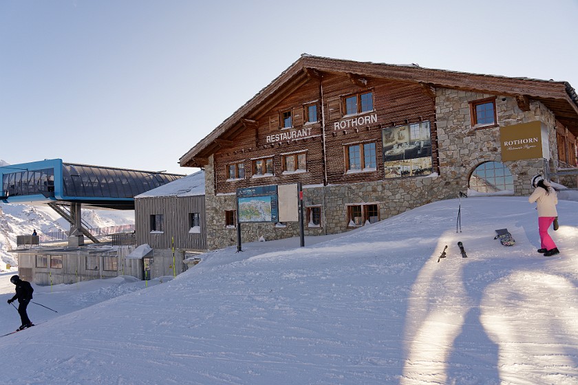 Skiing the Rothorn Area. Rothorn restaurant. near Zermatt. .