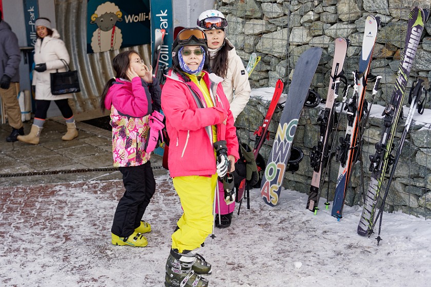 Wolli-Park. Friends getting ready for skiing. near Zermatt. .
