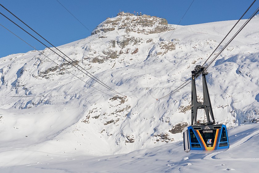 Skiing the Cervinia Area. Gondola to the Testa Grigia station. near Cervinia. .