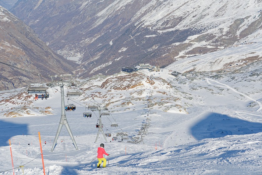Skiing the Glacier Paradise Area. Theodulglacier and Trockener Steg station. near Zermatt. .